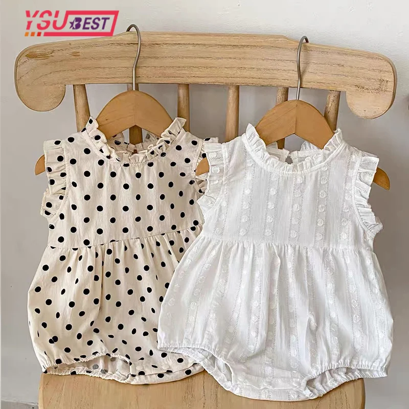 

Детский хлопковый комбинезон в горошек, без рукавов, с оборками