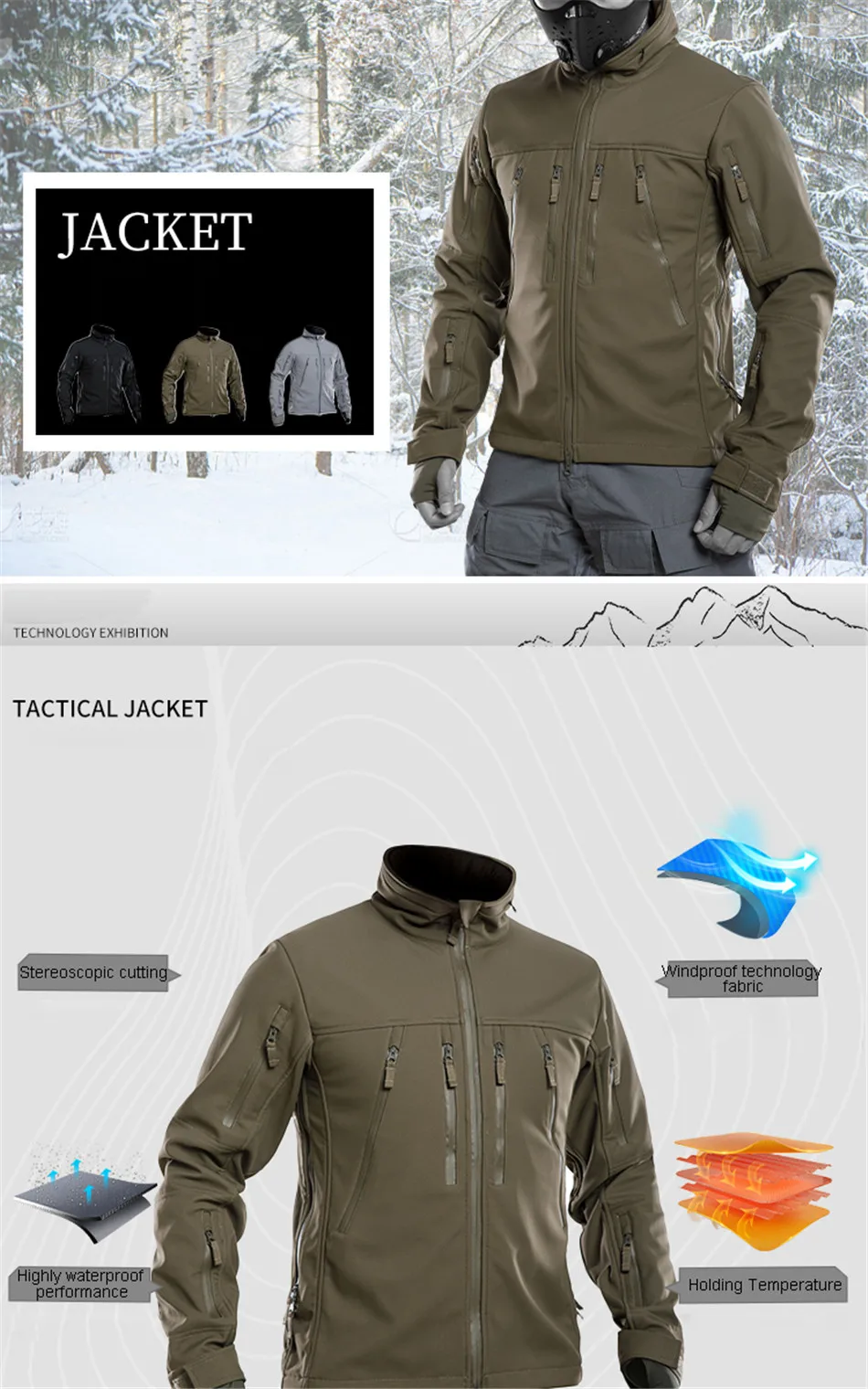 Description Picture 3 of itemOutdoor GEN 2.0 Soft Shell Jacket Men Hiking and Mountaineering Jackets Autumn and Winter Waterproof Windproof Windbreaker Coat