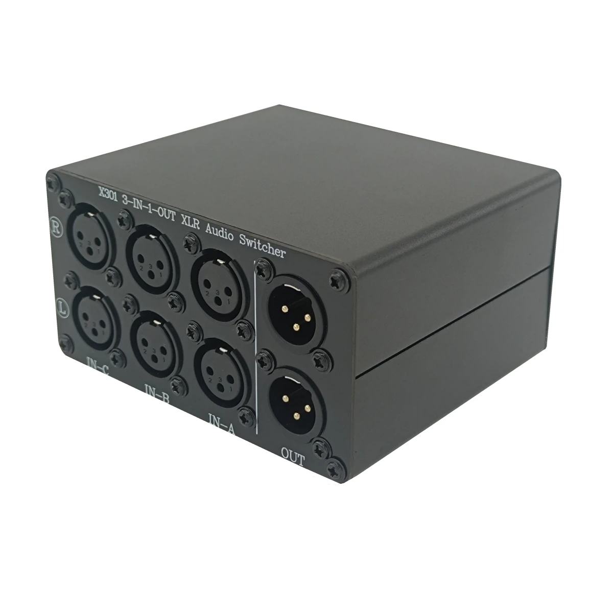 X301 XLR Stereo Audio Switch box, 3-Way Balanced Audio Converter, Passive Signal Source Audio Input Selector Switcher 3 in 1 Out