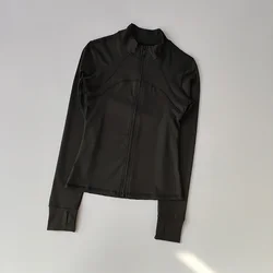 Women's High-End Standing Collar Long Sleeve Sports Jacket Fitness Top - M (Black)