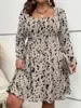 Plus size women's autumn and winter styles, square neck long sleeve leopard print dress, casual elegant sweater