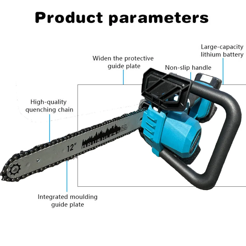 Makita 18V 12inch Brushless Electric Chainsaw Rechargeable Wood Cutter Tree Branches Pruning Logging Chain Saw power tools