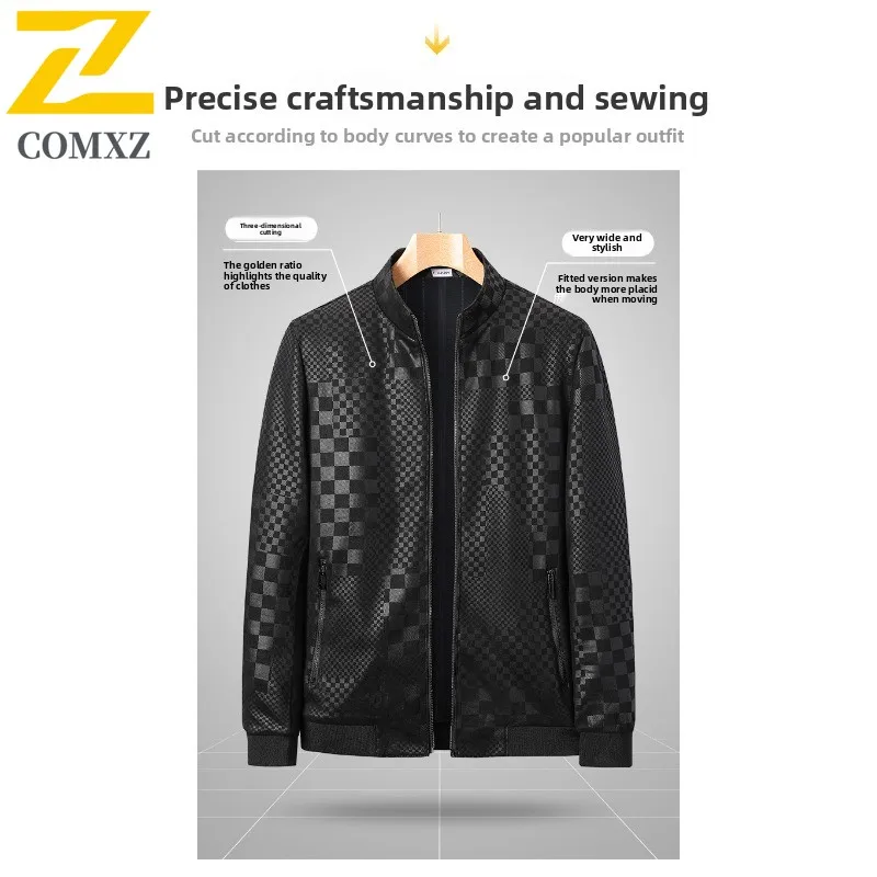 EIAO Autumn Winter Men's Slim Fit Leather Jacket Windproof Waterproof Versatile Coat Fashion Outdoor for Hiking Camping Fishing