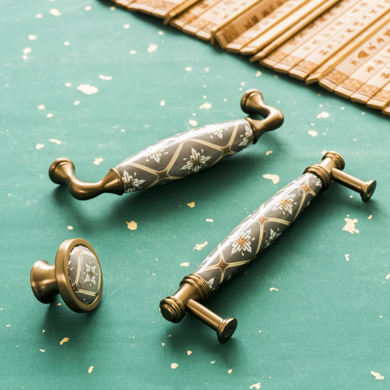 มือจับเฟอร์นิเจอร์สไตล์โบโฮ 2 ชิ้น และลูกบิดเซรามิกวินเทจสำหรับลิ้นชัก ตู้เสื้อผ้า ตู้เก็บของ ประตูตู้ครัว 1