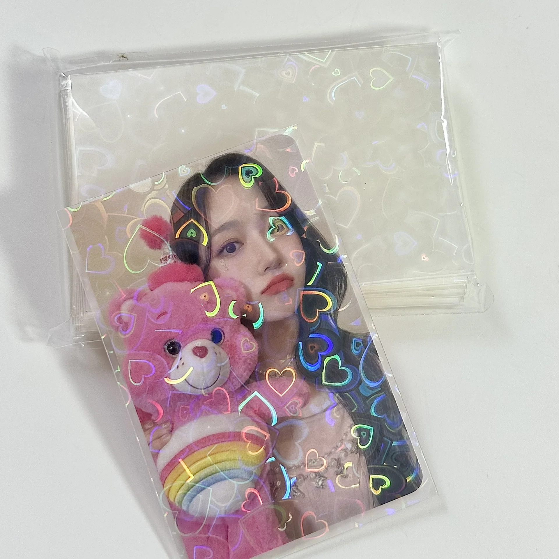 MINKYS Glittery Love Heart Laser 50pcs Kpop Toploader Card Photocard Sleeves Idol Photo Cards Protective Storage Bag 4