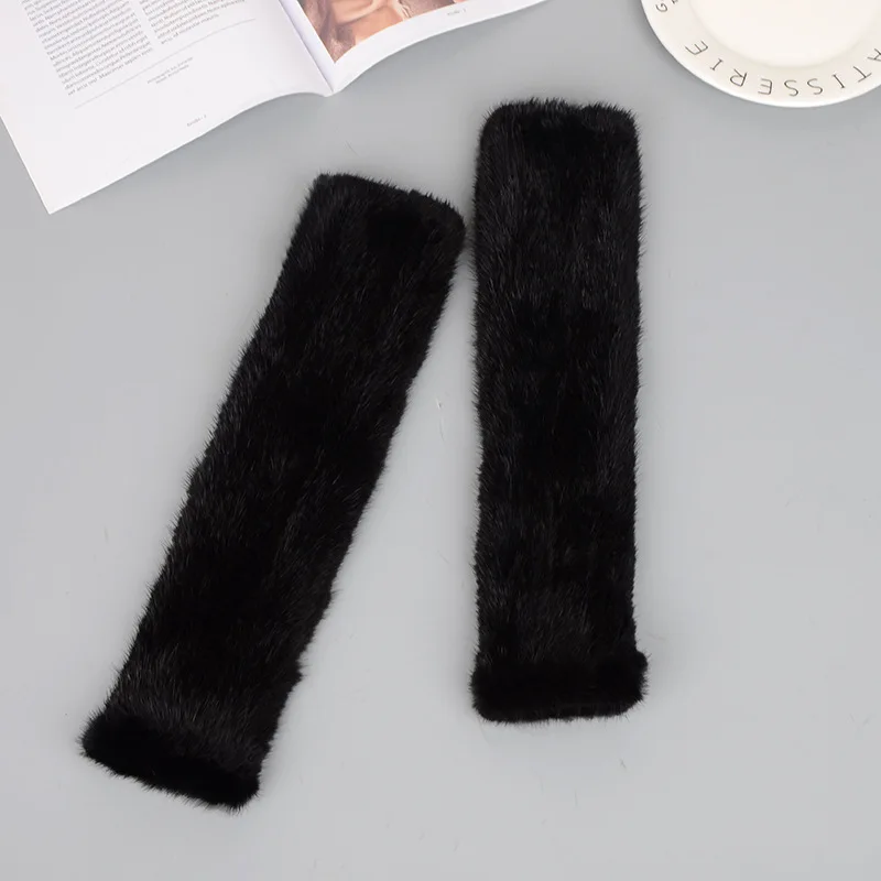 Winter Gloves Women Knitted Mink Fur Mittens Fingerless