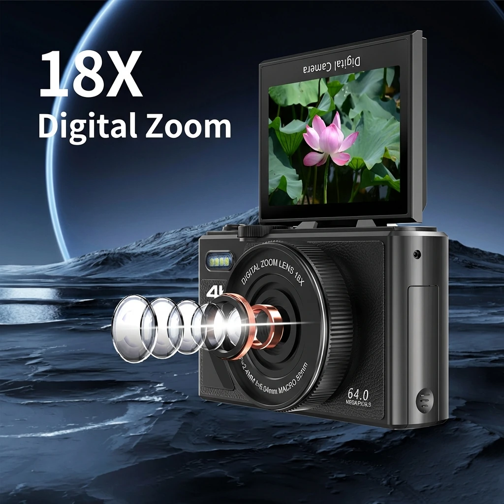 Vue arrière de la caméra sport 4K montrant l'écran tactile lumineux et les boutons de contrôle.