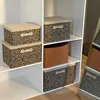 LEOPARD PRINT RECTANGLE FABRIC FOLDABLE STORAGE BOX SOLID BODY WARDROBE TRUNK ORGANIZER WITH LID HANDLES SUNDRIES STORING BASEKT 3