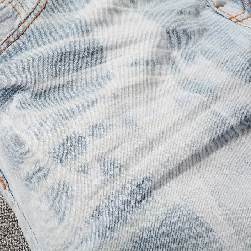High Street Fashion Men Jeans Retro Light Blue Stretch SKinny Fit Brand Jeans Homme Tie-Dye Designer Hip Hop Denim Pencil Pants