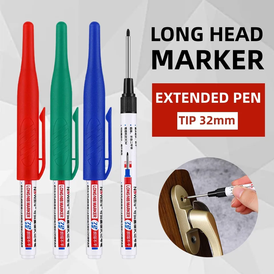 4Pcs/Set Large Capacity Long Head Markers Pen Bathroom Woodworking  Decoration Multi-purpose Deep Hole Marker Pens Pen Black Ink