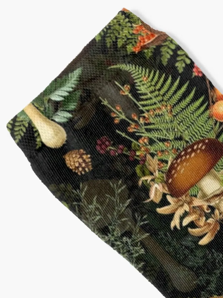 Vintage toxic mushrooms forest pattern on black Socks sports socks ankle socks Mens Socks Women's