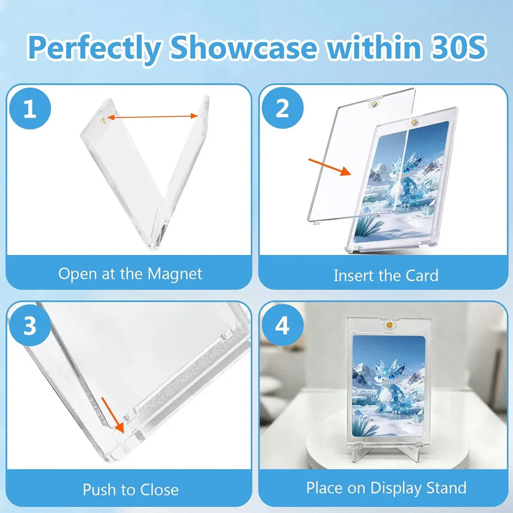 10-Pack Premium Magnetic Card Holders with Display Stand