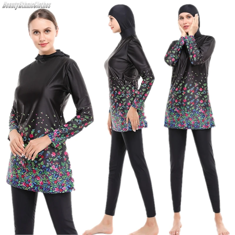 Muslim Islamic Women Burkinis Set Swimming Hijab Cap Beach Bathing Suit