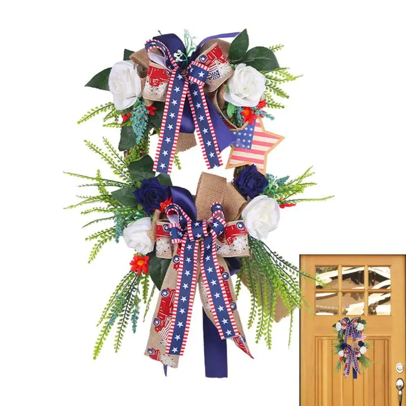 

Патриотический венок с американским флагом, красный, белый, синий венок, гирлянда, венок на входную дверь, Декоративная гирлянда на День независимости 4 июля