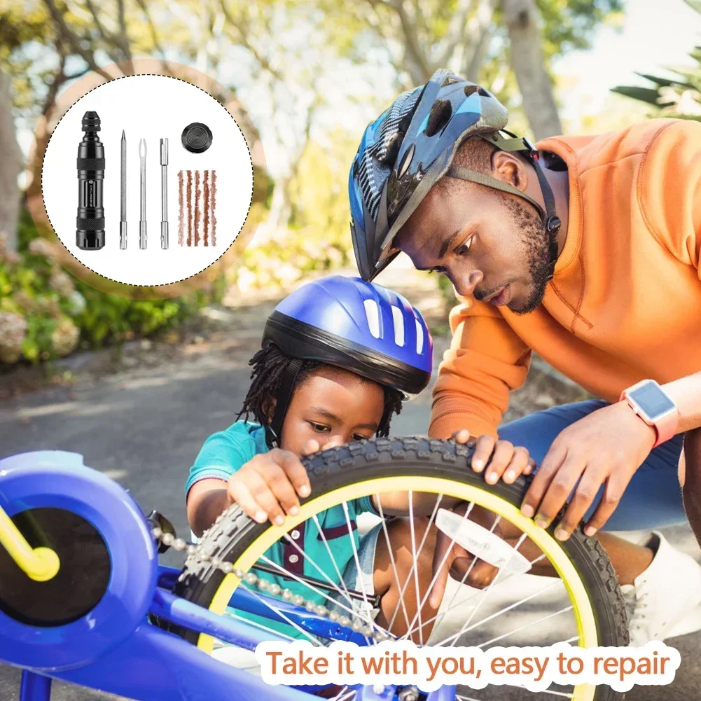 Bike Tubeless Tire Puncture Kit Scooter Portable Motorcycle Bicycle Tyre Repair Tool With 5 PCS Stripes Outdoor Accessories
