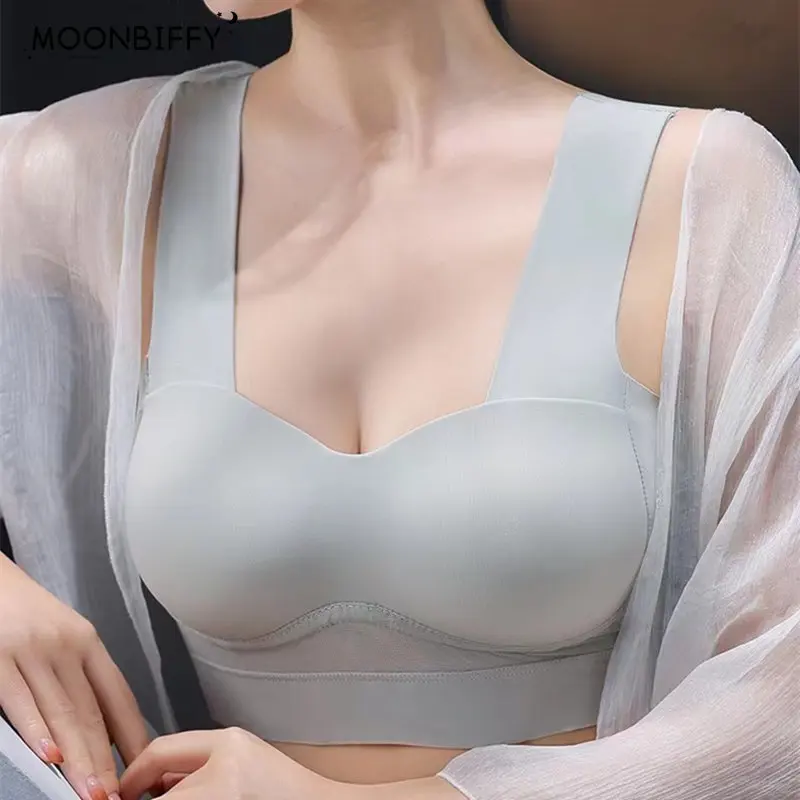 

Summer Ice Silk Bra No Trace Gathered Women's Underwear Was Small No Steel Ring Anti-sagging Gathered Vest Style Women's Bra