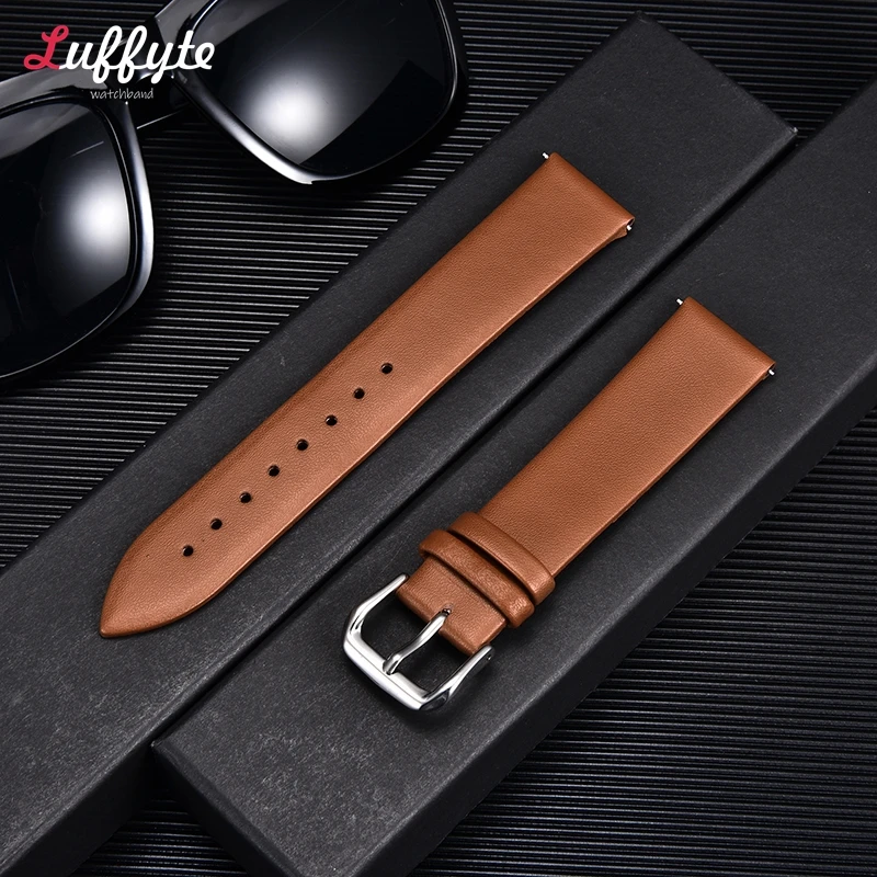 Genuine Leather Ultra-Thin Soft Watch Band Straps in Brown and Black