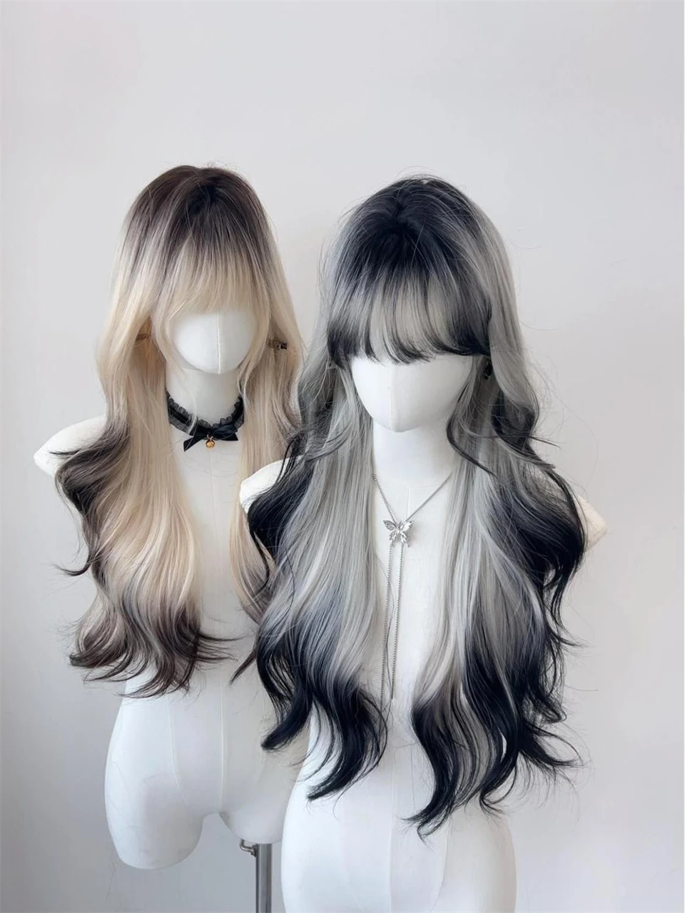 Brown Black Synthetic Wig with Bangs for Women