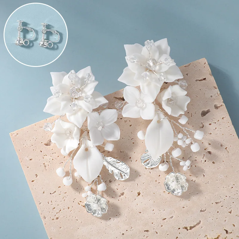 SLBRIDAL Handmade Rhinestones Crystal Pearls Flower Bridal Dangle Earring Wedding Drop Earring Women Girls Fashion Party Jewelry 3