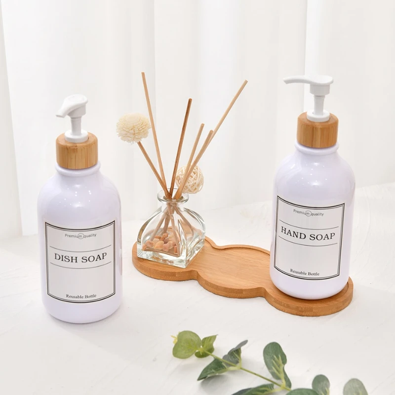 Simple Bamboo and Wood Tray Shampoo Shower Gel Conditioner Bottle