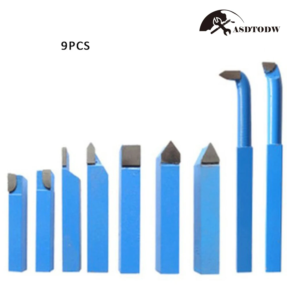 metal lathe chuck 12/10/8mm 9Pcs Carbide Tip Tipped Cutter Tool Bit Cutting Set for Metal Lathe Tooling boring bar mill Machine Tools & Accessories