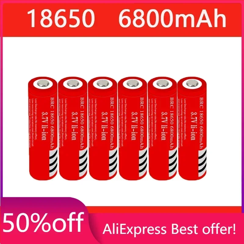 

2-10pcs 100% new 18650 battery lithium-ion rechargeable battery 6800mAh red housing battery for flashlight toys +Free shipping