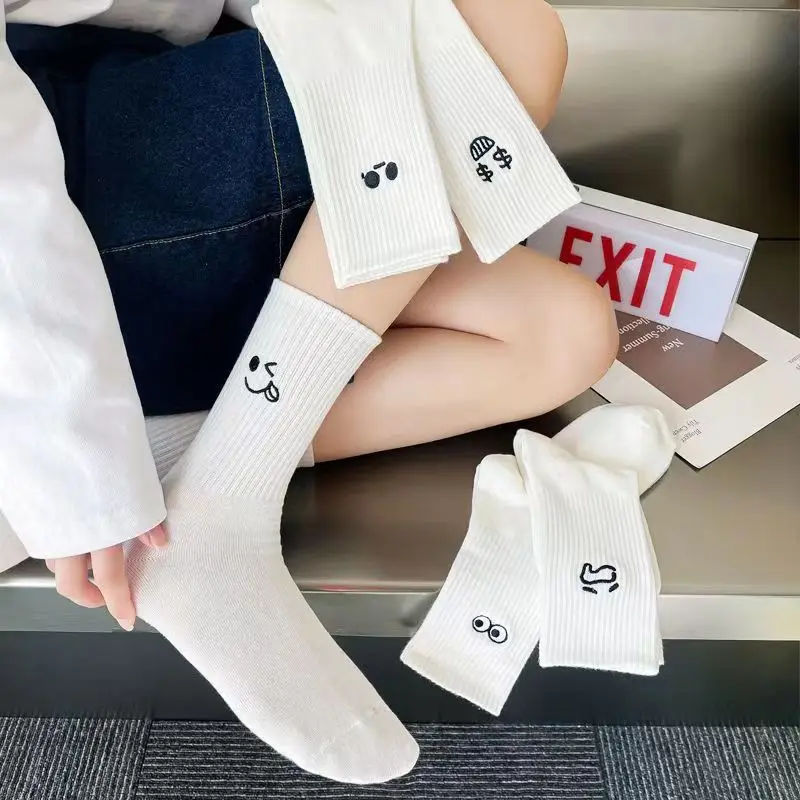 

5 Pairs of Summer Women's Socks Cute Japanese Student Cartoon Printed White Short Socks