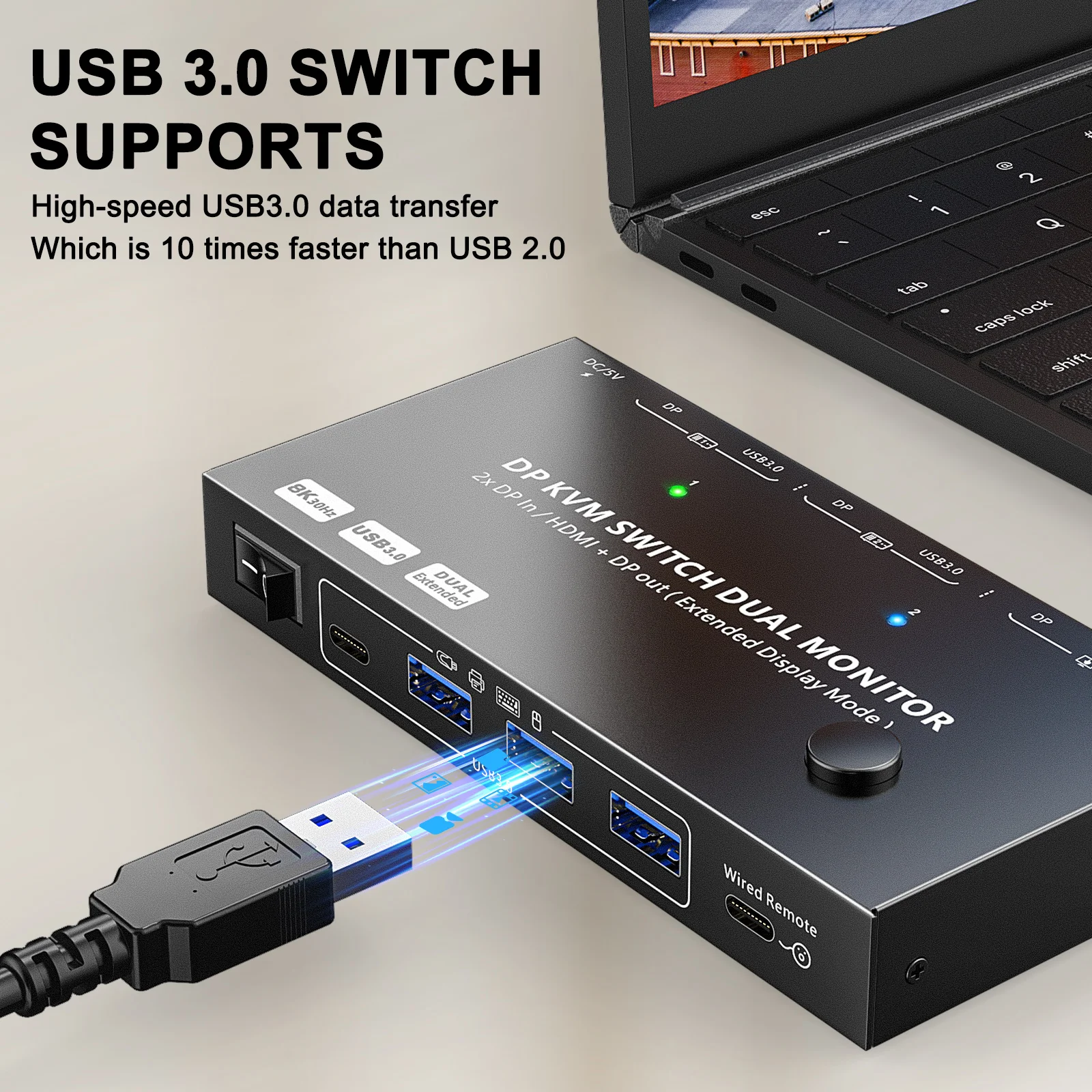 

USB3.0 DP KVM переключает двойной дисплей DP к HDMI + DP расширенные режимы отображения два порта одновременно выводят видео 4K @ 60 Гц