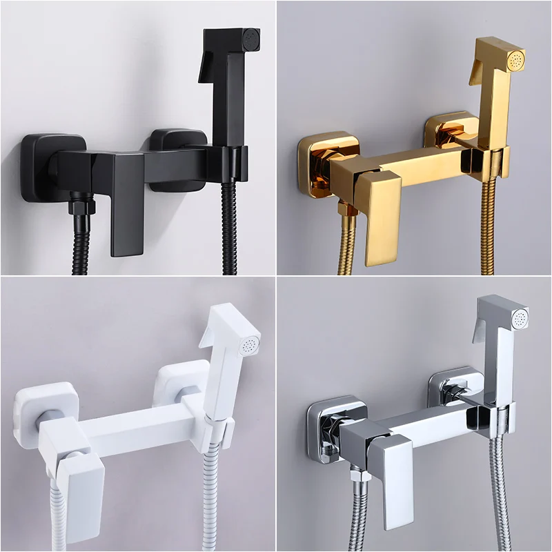 

Brass Single Cold & Cold hot Water Corner Valve Bidet faucets Function square Hand Shower Head Tap Crane for woman Washer Mixer