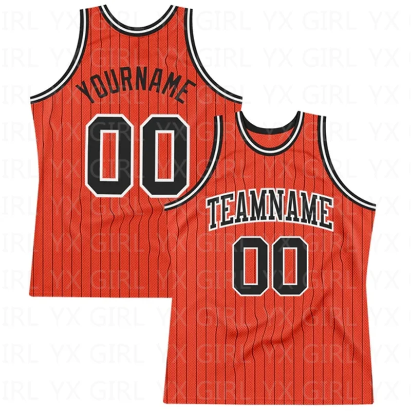 

Custom Orange Black Pinstripe Black-White Authentic Basketball Jersey Tank Tops for Men Jersey Personlized Sew Team Unisex Top