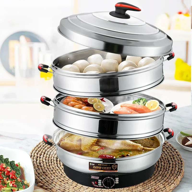 Multifunctional large capacity electric steamer stainless steel multi-layer steamer plug-in household and commercial 3