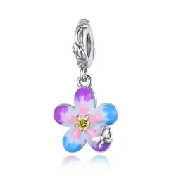 Elegant Orange Flower Charm in 925 Sterling Silver - Versatile Jewelry Accent for Bracelets, Keychains, and More (PURPLE)