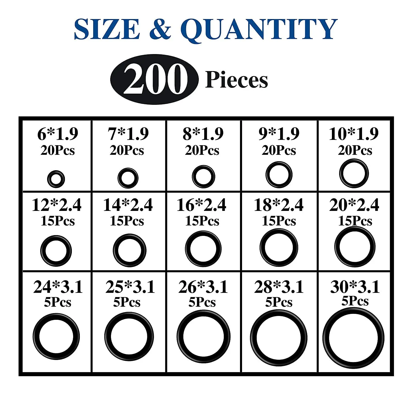 Rubber O Rings 200Pcs Rubber O-ring Gaskets Seal Ring Set Nitrile Rubber High Pressure O-Rings NBR Faucet Sealing Valve O Rings Set