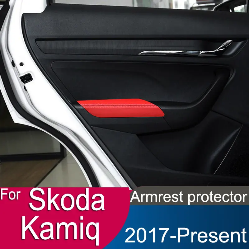 

Чехол для подлокотника автомобильной двери для Skoda Kamiq, Защитная Кожаная Ручка, 4 двери, аксессуары для интерьера 2017, 2018, 2019, 2020, 2021, 2022
