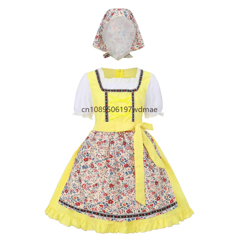 Costume da Festa in Stile Pastorale Bavarese con Grembiule Floreale e Foulard, Abiti per Cosplay da Principessa e Performance sul Palco - immagine 6
