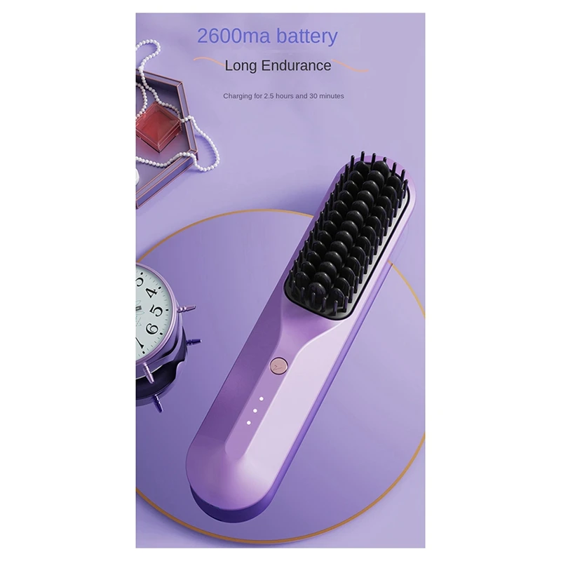 AB43-Rechargeable Hot Comb Cordless Hair Brush Straightener Heat Pressing Combs Electric Comb Anti Burn Fast Heating