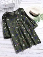 Plus Size 1XL-5XL Women's   Fashion Floral Printed 3/4 Sleeve Blouse Shirt Ladies Casual Loose Retro Color Shirt Blouse Tops - Image 5