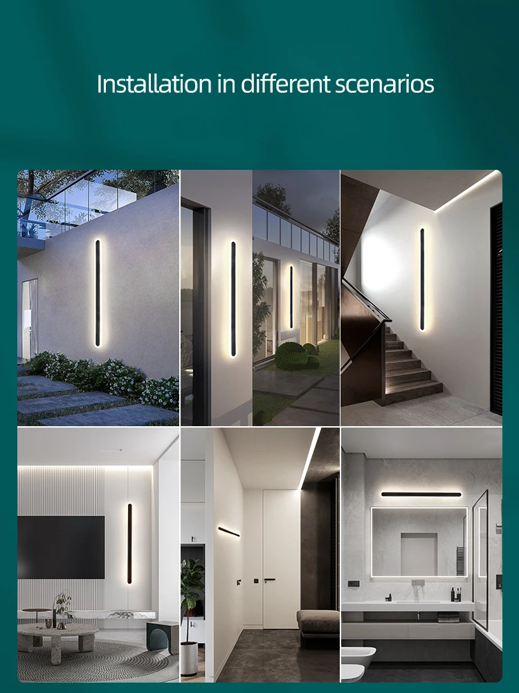 LED Wall Lamp Outdoor Wall Lamp Minimalist Long Waterproof LED Light Garden Villa Porch Patio Bedroom Background RGB