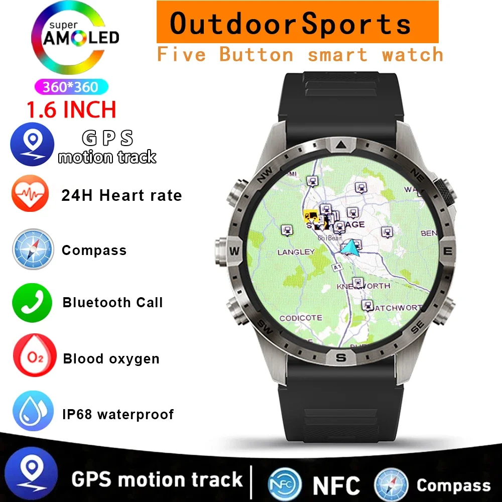 

2024 Outdoors Adventure Compass Smart Watch Men GPS Tracker Bluetooth Call Heart Rate Tracker Smartwatch New 100+Sport Fitness