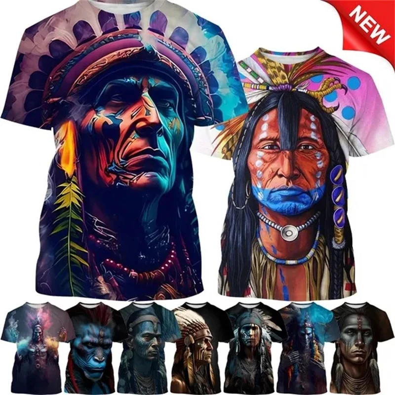 New Indian Chief 3D Printing Maglietta Da Uomo Summer Fashion Menwomen Sketch Indian Chief Hip-Hop Girocollo T-Shirt Sportiva Top