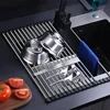 Foldable Kitchen Dish Drying Rack Stainless Steel Bowl Fruit Vegetable Dish Holder Sink Roller Organizer Basket Racks Tool 1