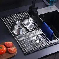 Foldable Kitchen Dish Drying Rack Stainless Steel Bowl Fruit Vegetable Dish Holder Sink Roller Organizer Basket Racks Tool 1