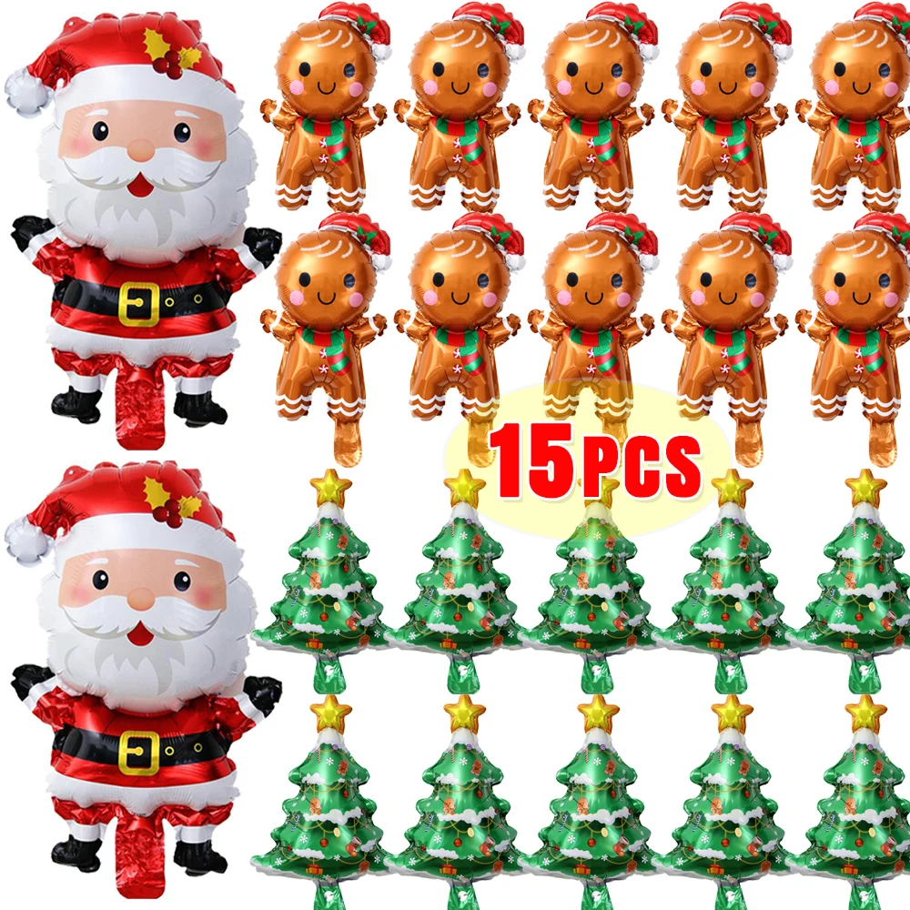 

15/1Pcs Merry Christmas Balloons Santa Claus Gingerbread Man Aluminum Balloons For Xmas Birthday Party Decorations Kids Gifts