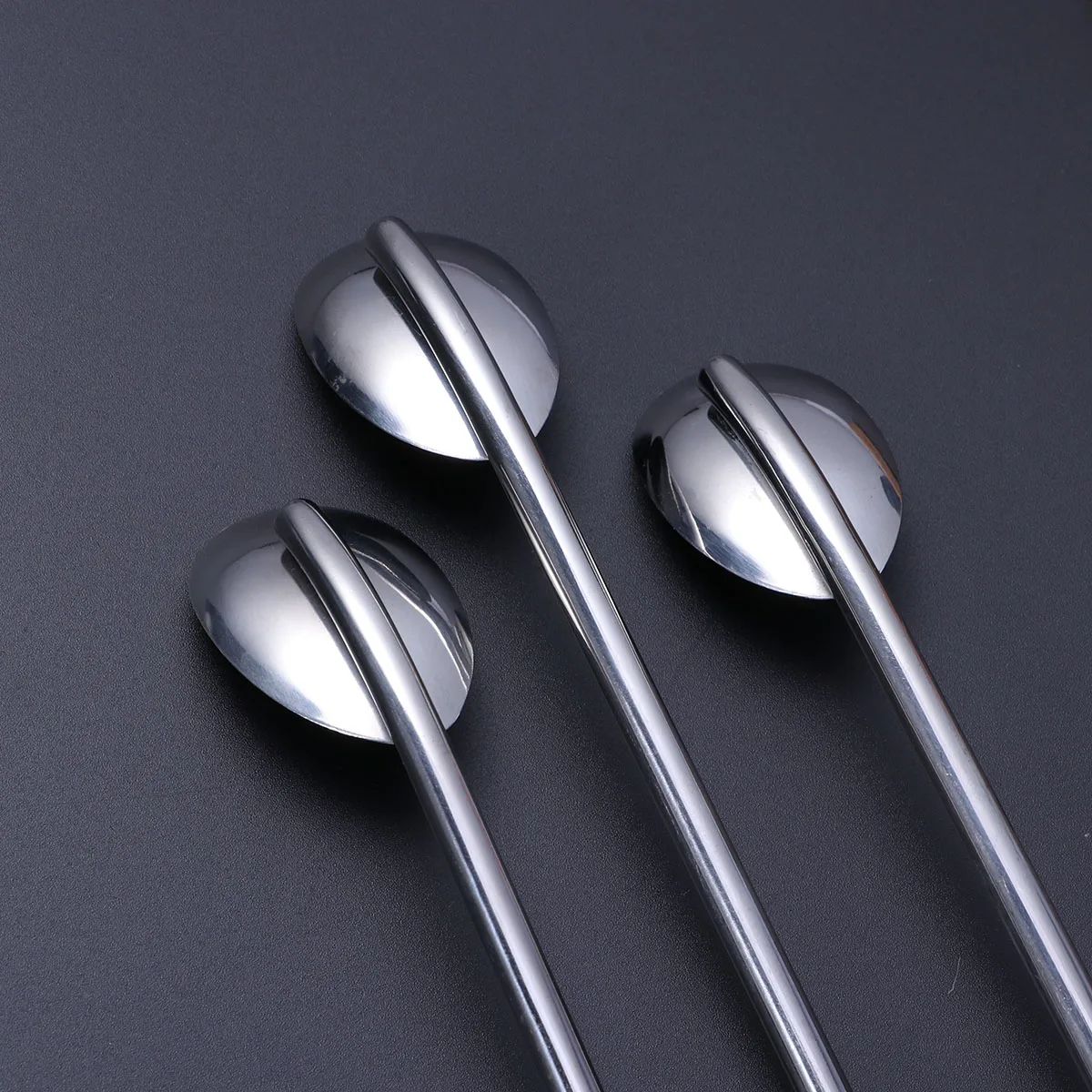 Stainless Steel Oval Shape Metal Drinking Spoon Straw Mixing Bar Spoon Reusable Straws Cocktail Spoons Set 6 Pcs