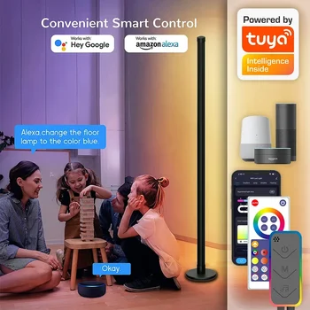 LED Smart Corner Floor Lamp Tuya WIFI Bluetooth Standing RGB Ambient Light Game Room Wall Decor Work with Alexa Google Assistant 3