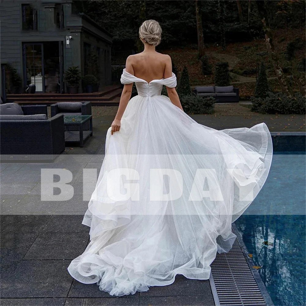 Elegant Sweetheat A-Line Off The Shoulder Wedding Dress Women 2025 Backless Pleat Tulle Bridal Gown Vestidos De Noiva Customized 2