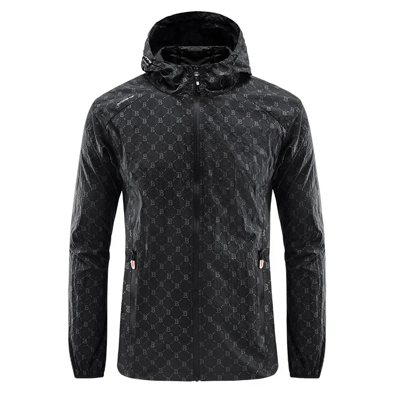 Korean Fashion Summer Lightweight Sunscreen Clothing Letter B Print Fashion Hooded Skin Coat Jacket Versatile Sunwear Men Jacket