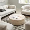 Modern Round Faux Travertine Coffee Table - Textured Fiberglass Center & Side Table for Living Room & Office 3