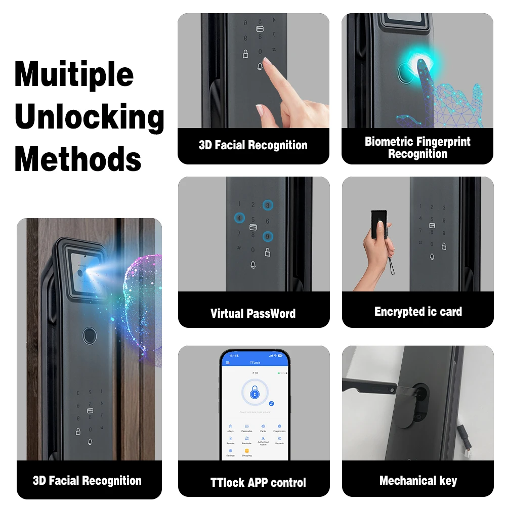 TTLOCK 3D Face Smart Door Lock Camera capture with Intelligent Fingerprint Password Biometric Electronic Key Unlock - Image 2