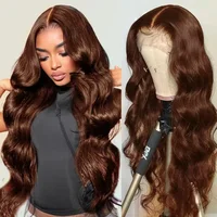 13x6 chocolat brun HD dentelle avant perruques de cheveux humains vague de corps perruque de cheveux humains 46 pouces 200 densité couleur perruques de cheveux humains pour les femmes 1